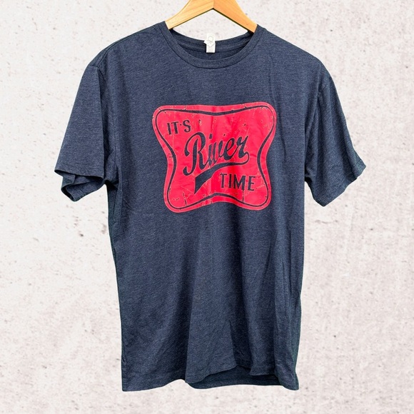 Blue and Red Short Sleeve Tee with Bold Graphic - Picture 1 of 4